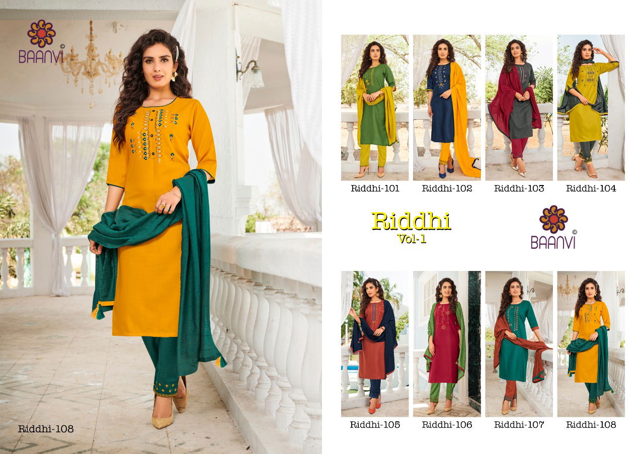 Baanvi Ridhi 1 Exclusive Designer Festive Wear Designer Cotton With Embroidery Readymade Collection
